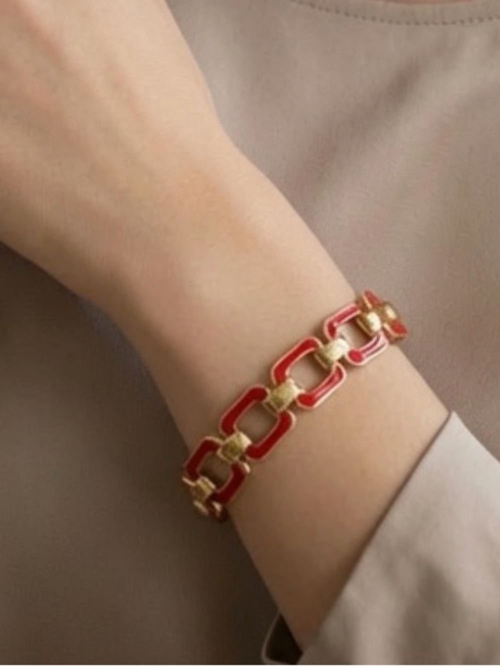 Macy's Red and Gold Enamel Link Bracelet for Women